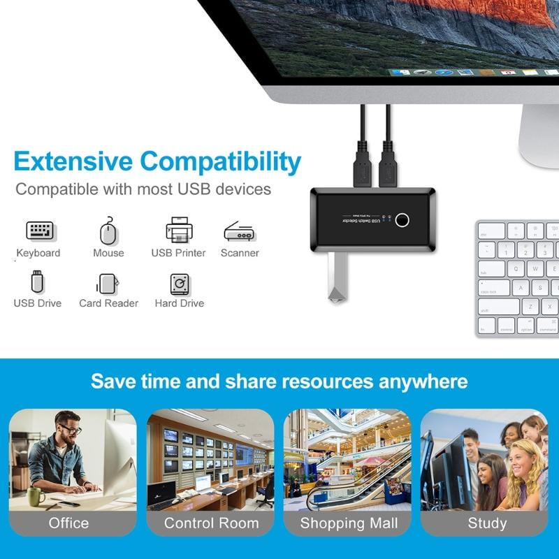 LIANXUE USB 3.0 Switcher Selector 2 Computers Sharing 4 USB Devices Switch Hub Adapter for Keyboard Mouse Printer Scanner