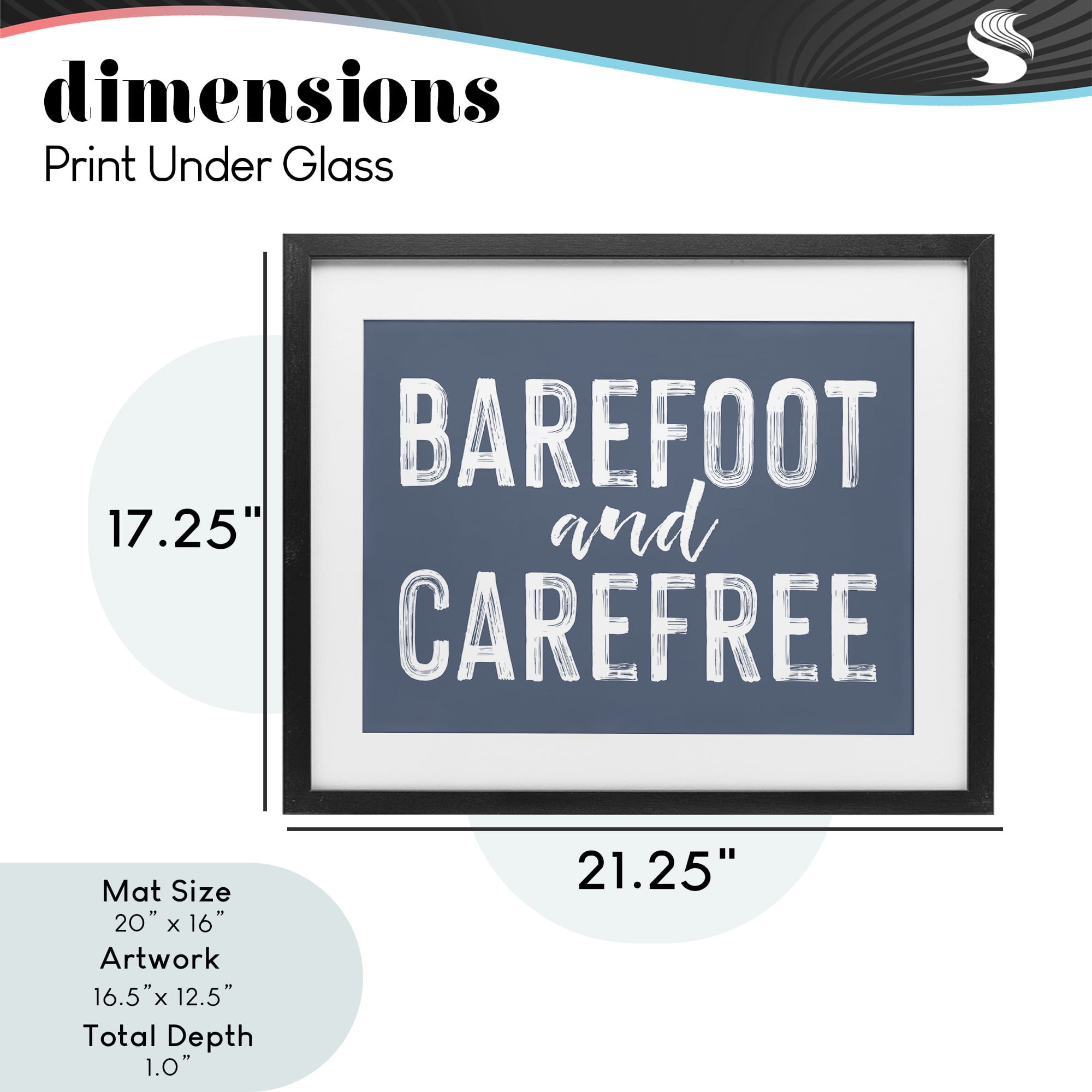 Barefoot & Carefree Blue Black Framed Print Under Glass, design by Lettered and Lined