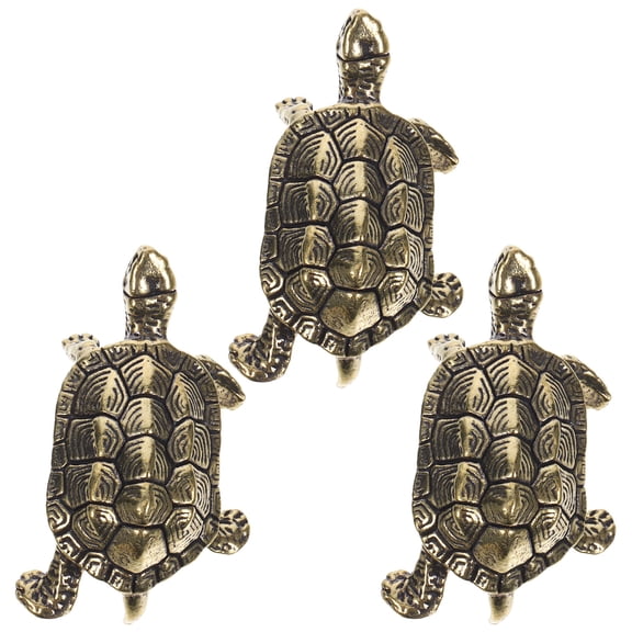 PAMINGONO Turtle Tea Pet Brass Turtle Figurine Golden 3Pcs