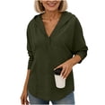 thumbnail image 2 of Sheghy Cute Hoodies 100% Cotton Women Casual Fashion Long-sleeved Solid Color Hooded V-Neck Top Army Green XXL, 2 of 8