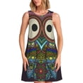 thumbnail image 1 of Easygdp Boho Owl para Vestido Transpirable de Mujer, Vestido Suelto de Manga Corta con Pliegues y Bolsillos para el Verano, 1 of 7