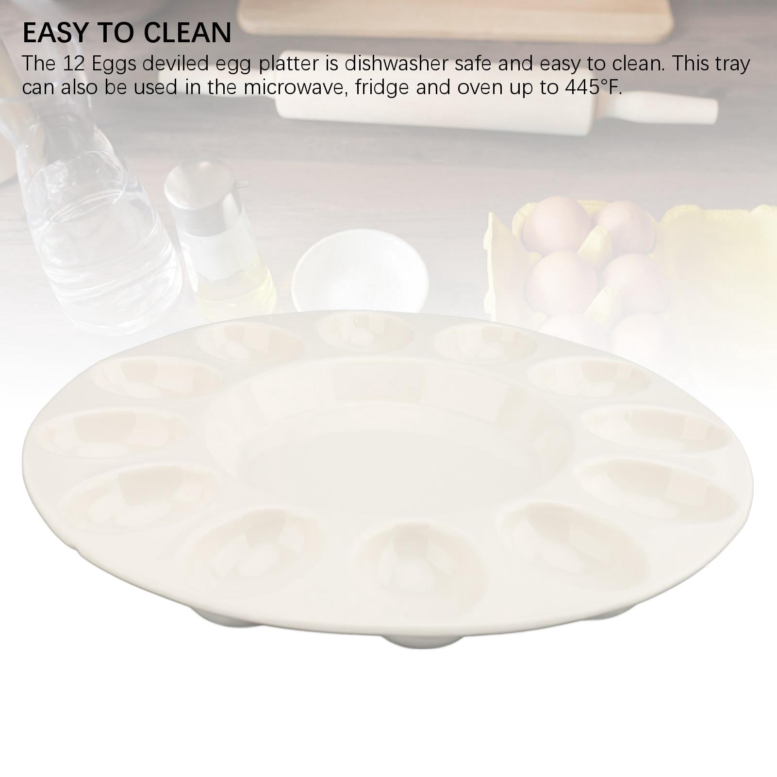 YAHHU 12‑Piece Ceramic Deviled Egg Platter – Heat‑Resistant, Dishwasher Safe Tray for BBQs, Parties & Fridge Display