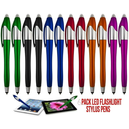 Stylus Pen, 3-1 Multi-Function, Ball Point Black Ink Pen, Capacitive Stylus for Touchscreen Devices, LED Flashlight, Medical Pen Light,for Home,Work,Doctors, and Nurses (6 Pack,
