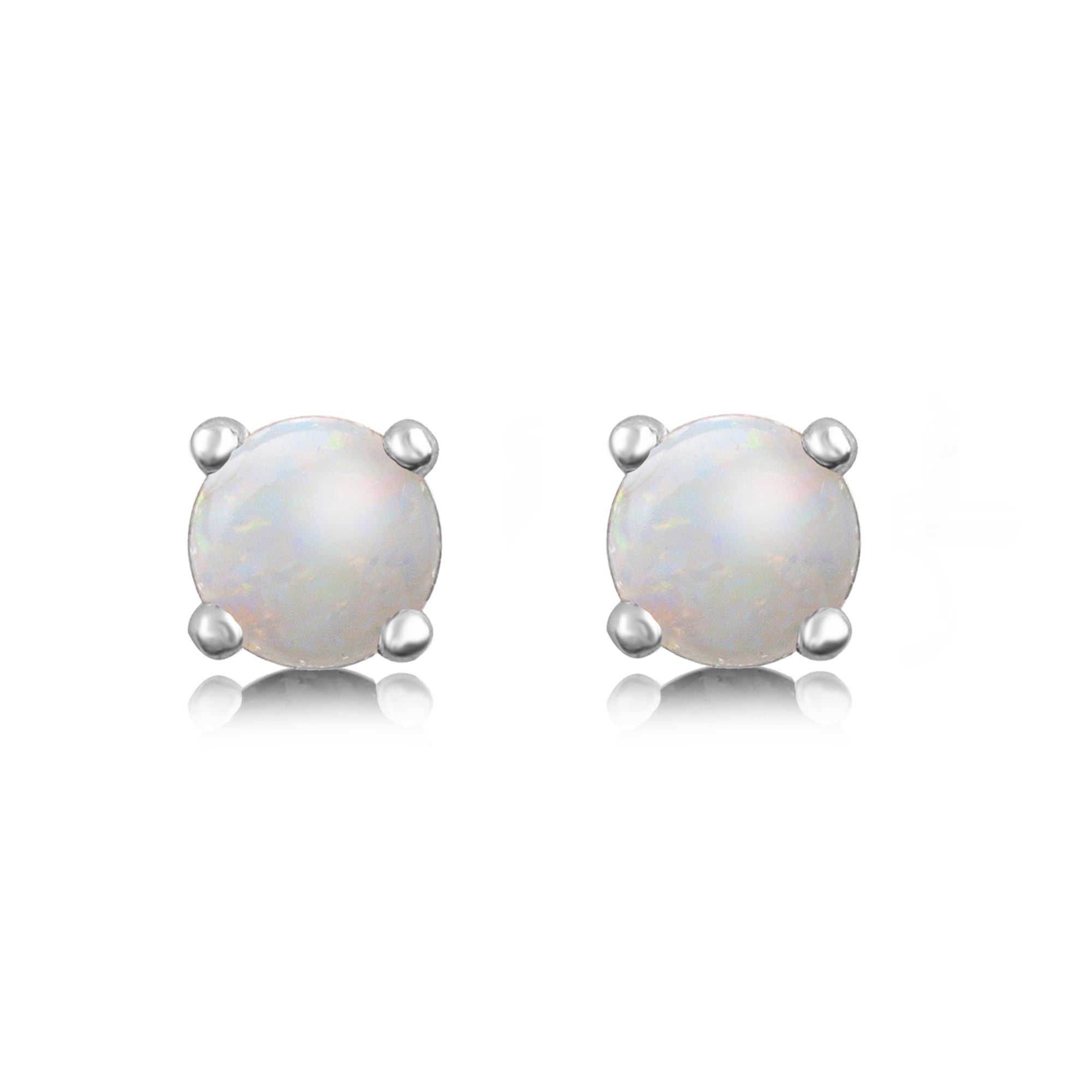 Arista Created Round Cut Opal Women's Four Prong Stud Earrings in Sterling Silver