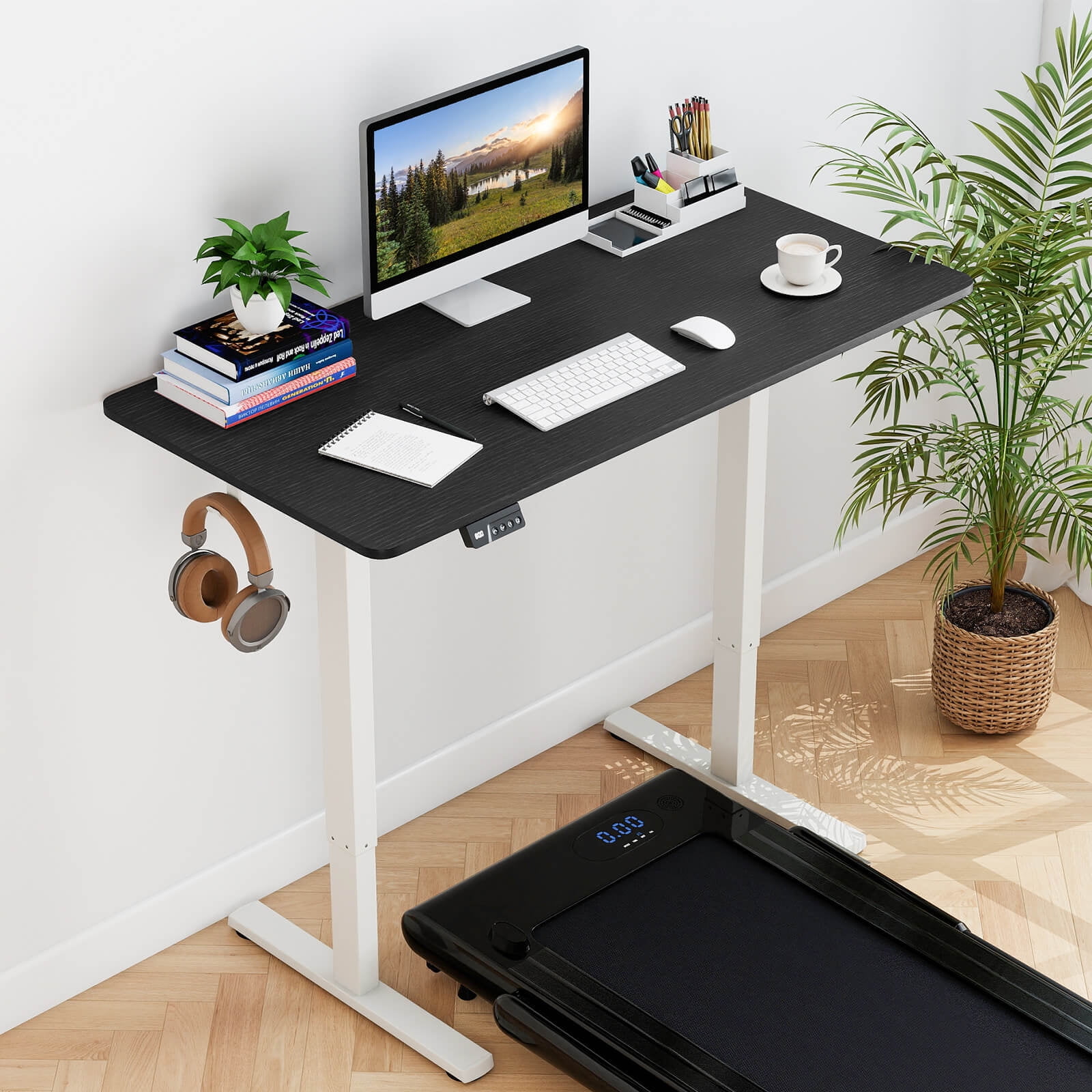 Costway 48” x 24” Electric Standing Desk with LED Display 2 Memory Height Settings for Home Black+White