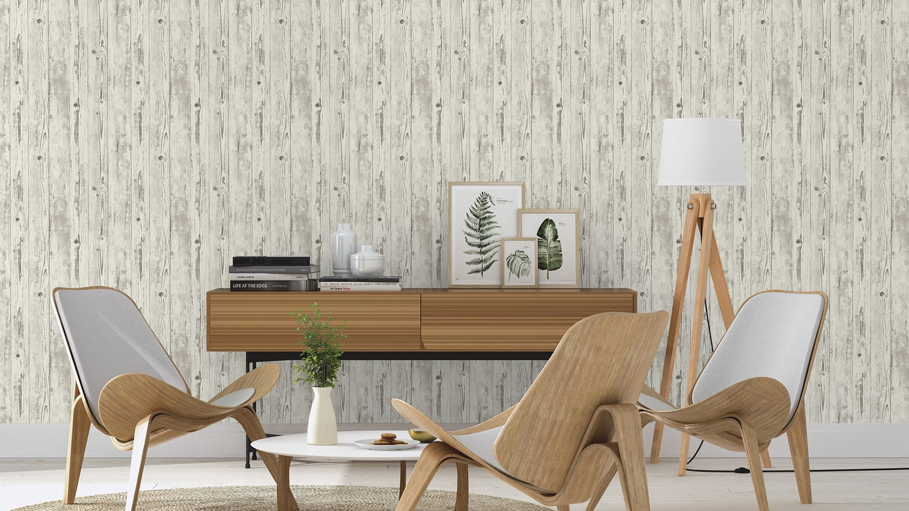 Advantage Albright White Weathered Oak Panels Unpasted Vinyl On Non Woven Wallpaper, 21-in by 33-ft, 57.8 sq. ft.