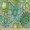 thumbnail image 2 of Ambesonne Ethnic Fabric by the Yard Upholstery, Oriental Style Flower Petals, 10 Yards, Turquoise Beige Green, 2 of 5