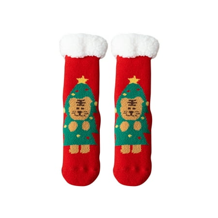 

QWERTYU Fluffy Warm Cozy Soft Fuzzy Socks for Women Thick Non Slip Christmas Slipper Socks One Size Red
