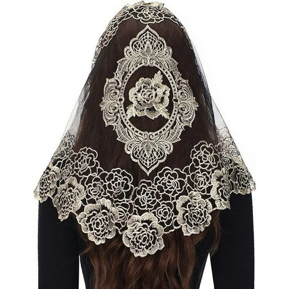 Bozidol Spanish Style Church Lace Veils- Traditional Vintage Mantilla Veil Latin Mass Head Covering for Women