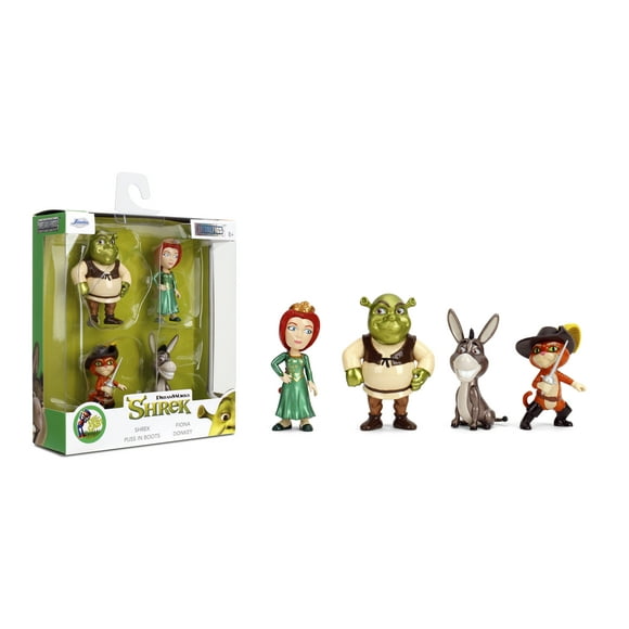 Shrek Metalfigs 4-Pack Movie Collectible Figures 2.5-Inch Die-Cast Scale – Shrek, Donkey, Fiona, Puss in Boots by Jada Toys