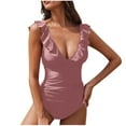 thumbnail image 2 of Summer One Piece Swimsuit for Women Tummy Control with Chest Cushion Full Coverage High Waisted Ruffle Deep V-Neck Swimwear Bikini for Women Beach Fashion, 2 of 4