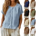 thumbnail image 4 of Kelon Short Sleeve Womens Linen Cotton Tops Vacation Casual Outfits Blouses Dressy Casual Summer Outfits 2026, 4 of 9