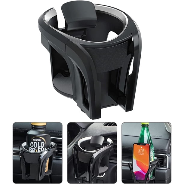Negro + Plata - 1 portavasos para automóvil, portavasos para automóvil 2 en 1, portavasos para teléfono inteligente, portavasos para latas sólidas