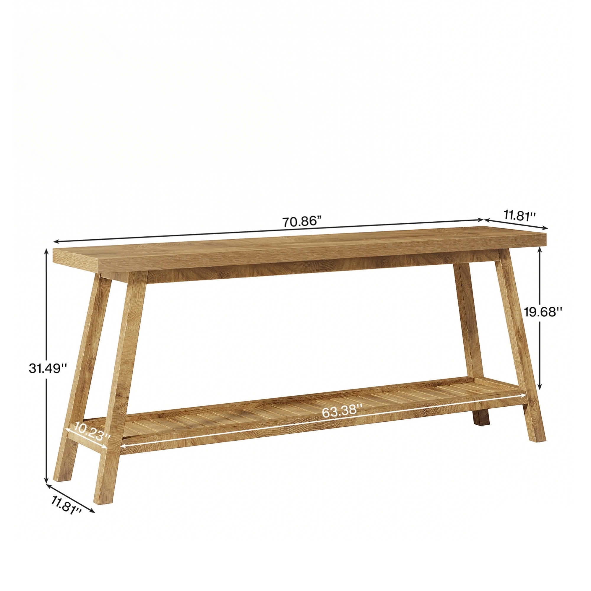 MAYEERTY 70.9" Farmhouse 2-Tier Console Table, Vintage Wood Trapezoid Heavy Base Entryway Sofa Table