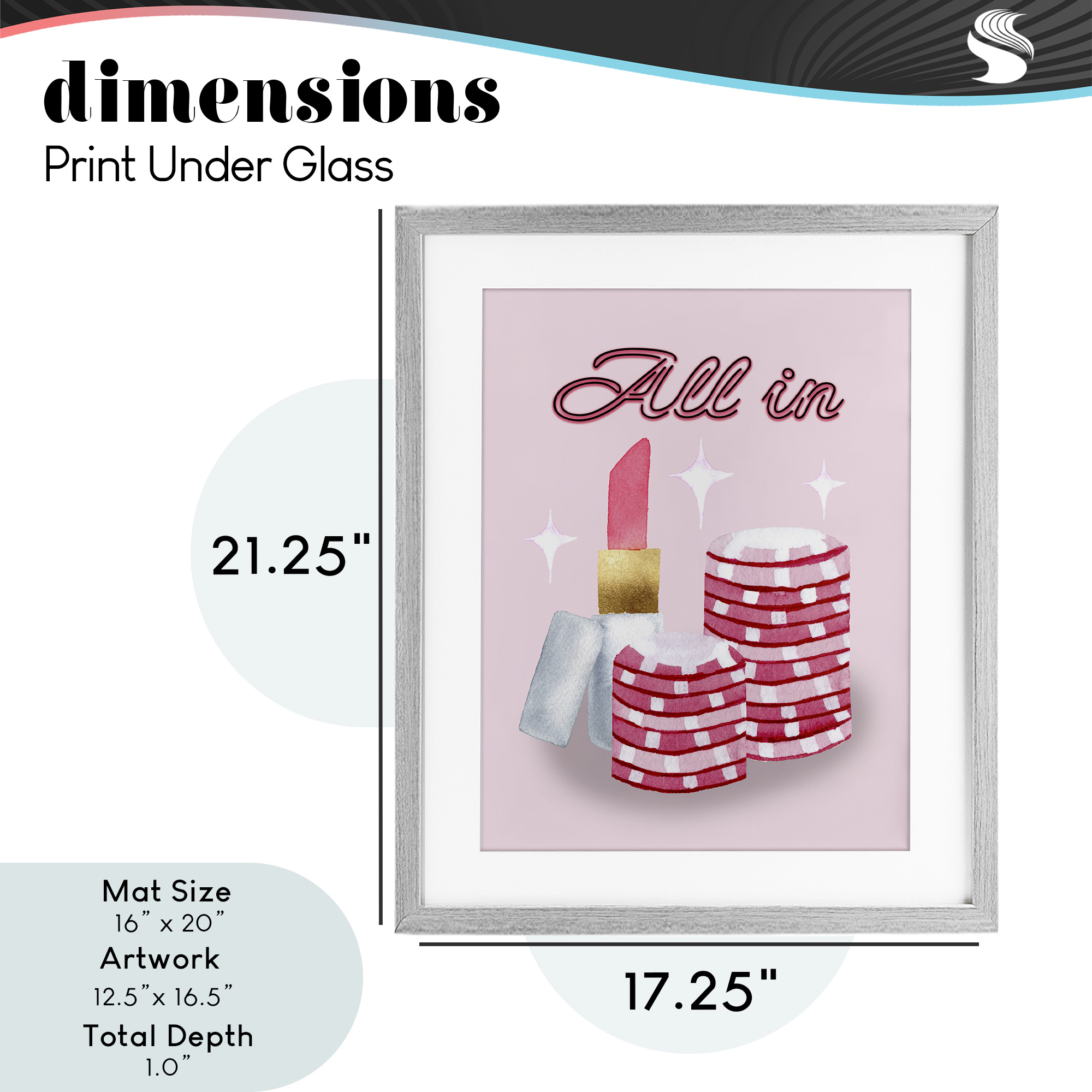 All In Poker Chips & Lipstick Gray Framed Print Under Glass, design by Nina Jacobs