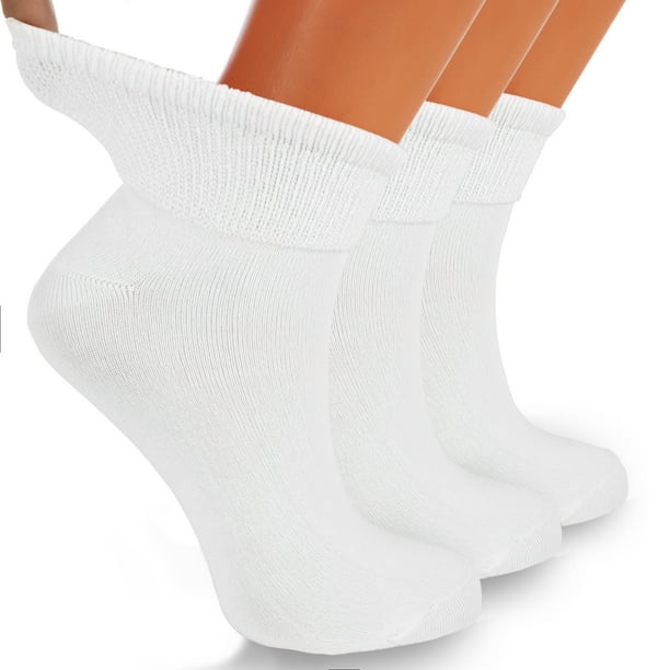 AWS/American Made - Diabetic Ankle Socks with Non-Binding Top White 3 ...