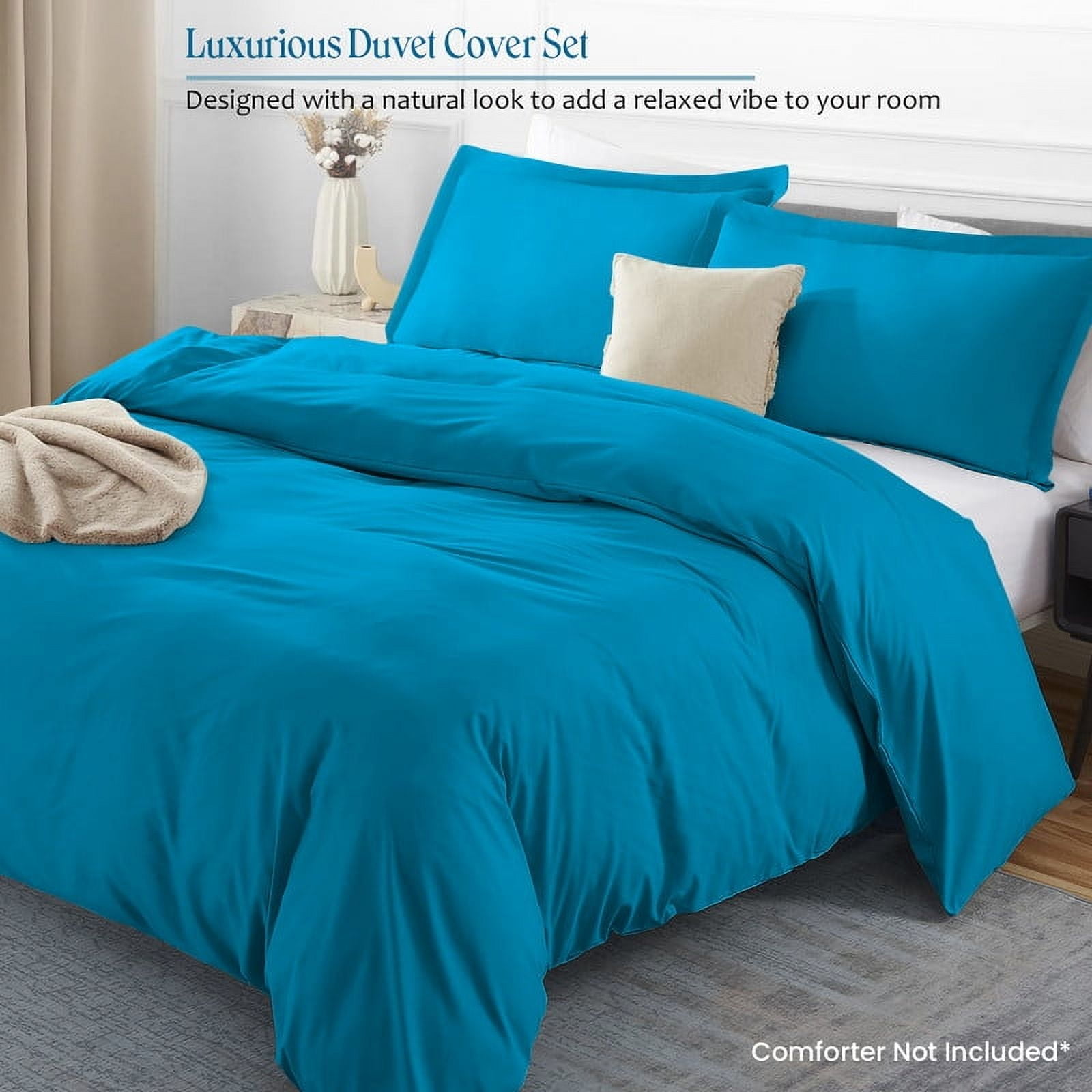 900 Thread Count 100% Egyptian Cotton 3 Piece Duvet Set with Zipper Closure & Corner Queen/Full Queen/Full 3 Pc Duvet Set Color Turquise Blue Solid