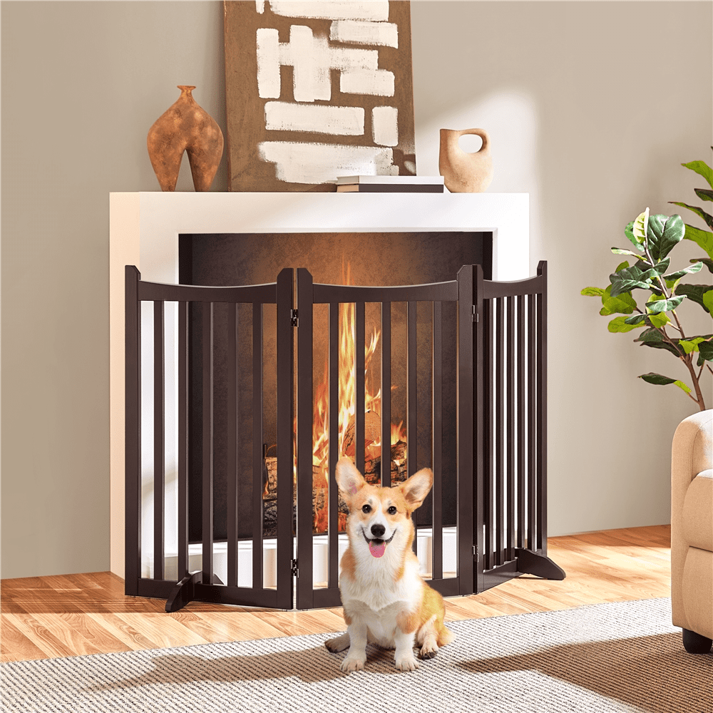 Alden Design 36″ Tall Freestanding Wooden Dog Gate for Small Pet Dogs, 3-Panel, Espresso