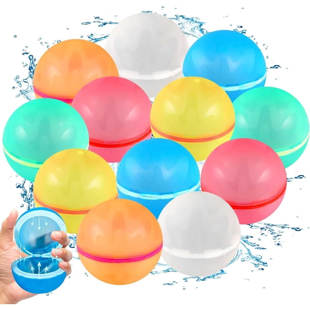 SCUATANBE 12 globos de agua magnéticos reutilizables, autosellantes de llenado rápido, juguetes al aire libre para niños de 4 a 8 años, bolas de agua recargables para fiestas de verano, pisc