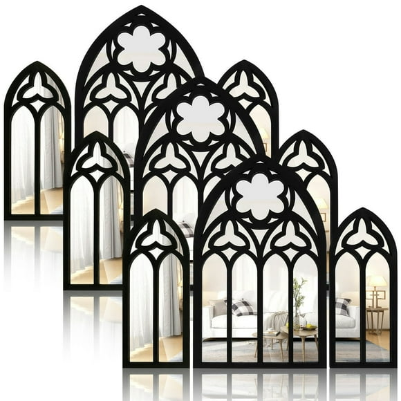 3PCS Wall Arch Mirrors Set Gothic Wall Mirror Decor Cathedral Arched Mirror Decor Decorative Arched Wall Mirror for Living Room Bedroom Entryway Bathroom Vanity
