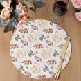 thumbnail image 3 of Orange Green Yellow Botanical Round 15 Inch Placemats Set of 8, Fall Maple Leaf HeatResistant Non Slip Place Mats for Dining Table, Wipeable Braided Kitchen Table Mats for Housewarming, 3 of 9
