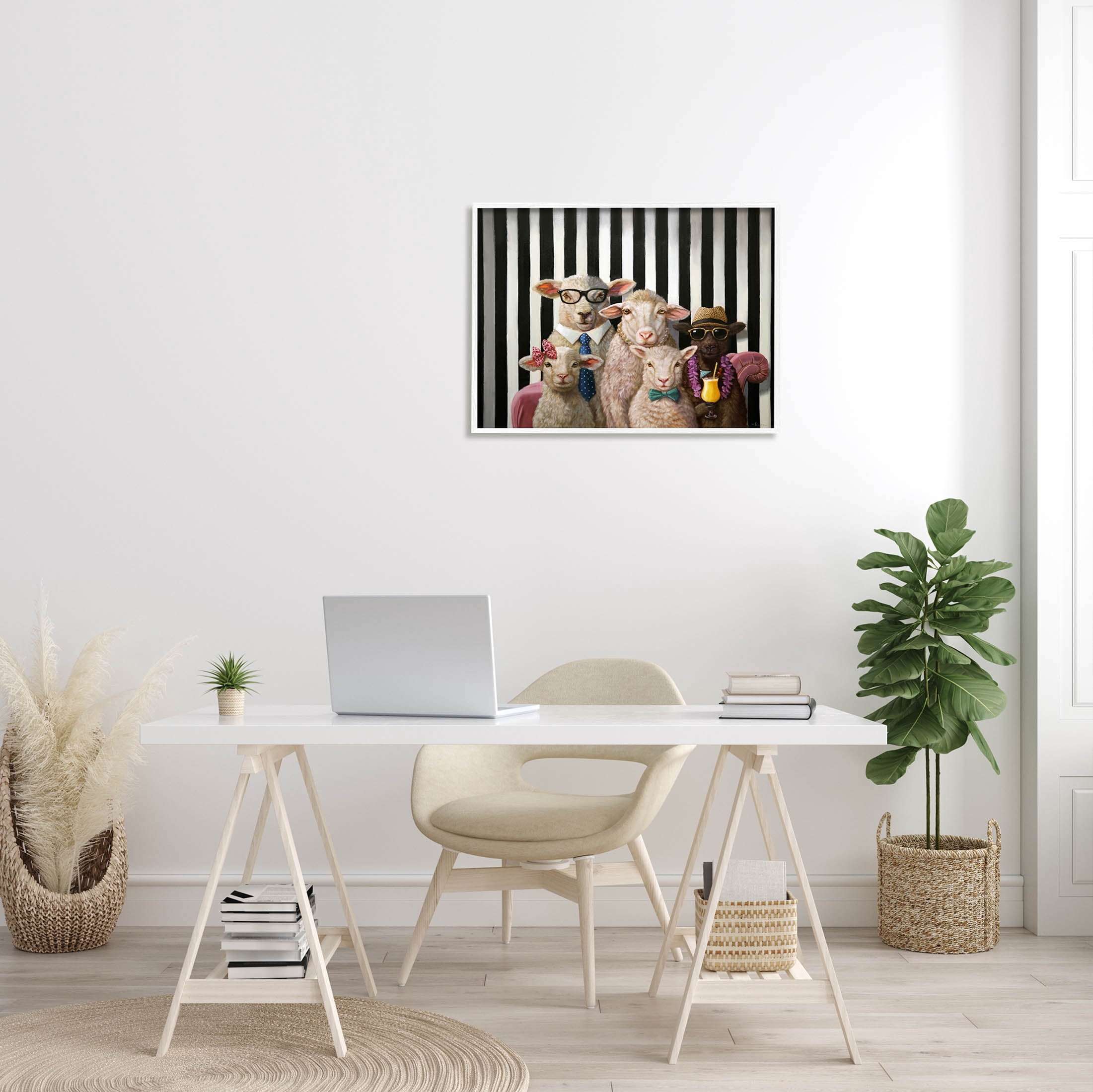 Stupell Industries Traditional Sheep Family Portrait Painting White Framed Art Print Wall Art, Design by Lucia Heffernan