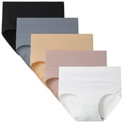 INNERSY Womens Underwear Cotton Briefs High Waisted Postpartum Panties 5 Pack (L, Neutral Assorted)