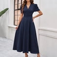 thumbnail image 2 of Bxsruta Womens Maxi Dress V Neck Short Puff Sleeve Pleated Flowy Casual Dresses for Women Vacation, 2 of 7