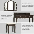 Espresso Vanity Desk Set with LED Mirror, Stool, 5 Drawers, 3 Light