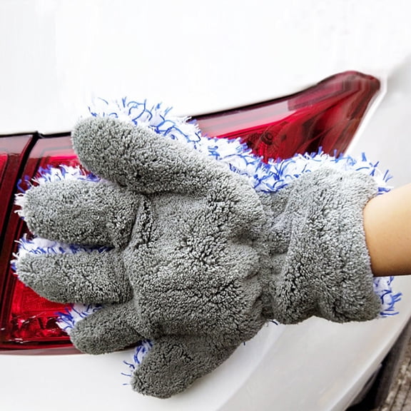 GNOIX Car Wash Gloves, 5-Finger Microfiber Wash Mitts, Soft Scrubbing Cleaning Gloves for Auto Detailing & Car Care