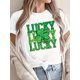 thumbnail image 1 of Women's "Lucky" Clover Graphic T-Shirt - Casual White Short Sleeve, Round Neck, Comfortable Loose Fit, 1 of 6