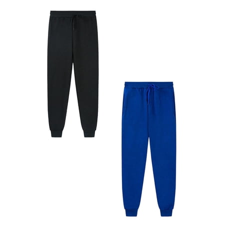 2PCS Kids Sweatpants Girls Athletic Joggers with Pockets Drawstring Casual Pants Black & Blue Sweatpants Boys Pants 4-5 Years