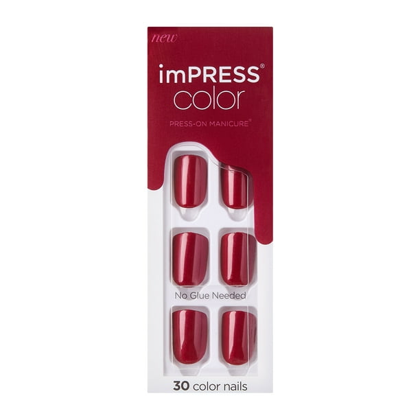imPRESS Press-on Nails, No Glue Needed, 'Red Velvet', Red, Short, 33 Ct ...