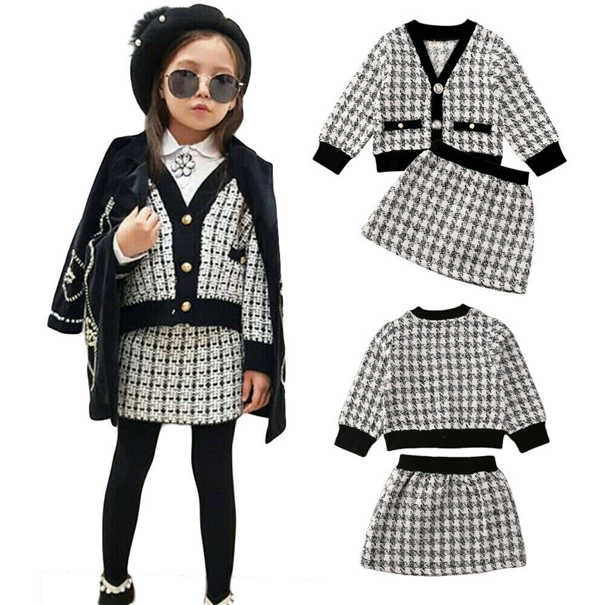 Toddler Baby Girls Winter Clothes Plaid Coat Tops+Tutu Dress Formal