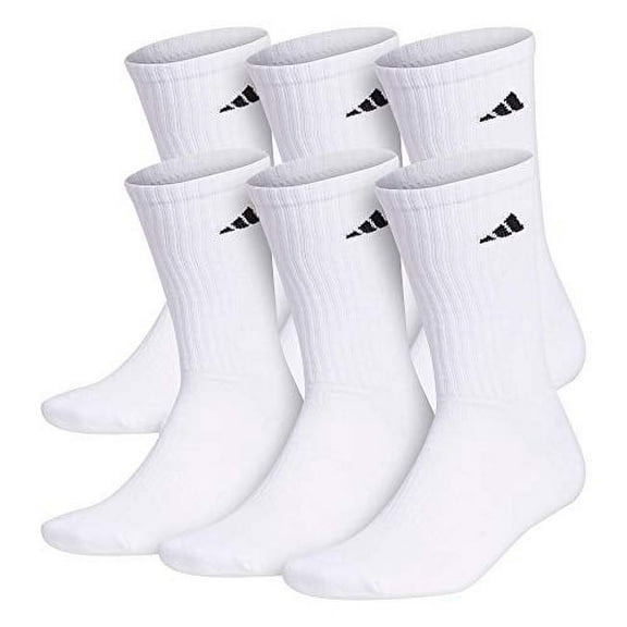 Adidas Men's Athletic Cushioned Crew Socks (6-Pair), White/Black, Large, (Shoe Size 6-12)