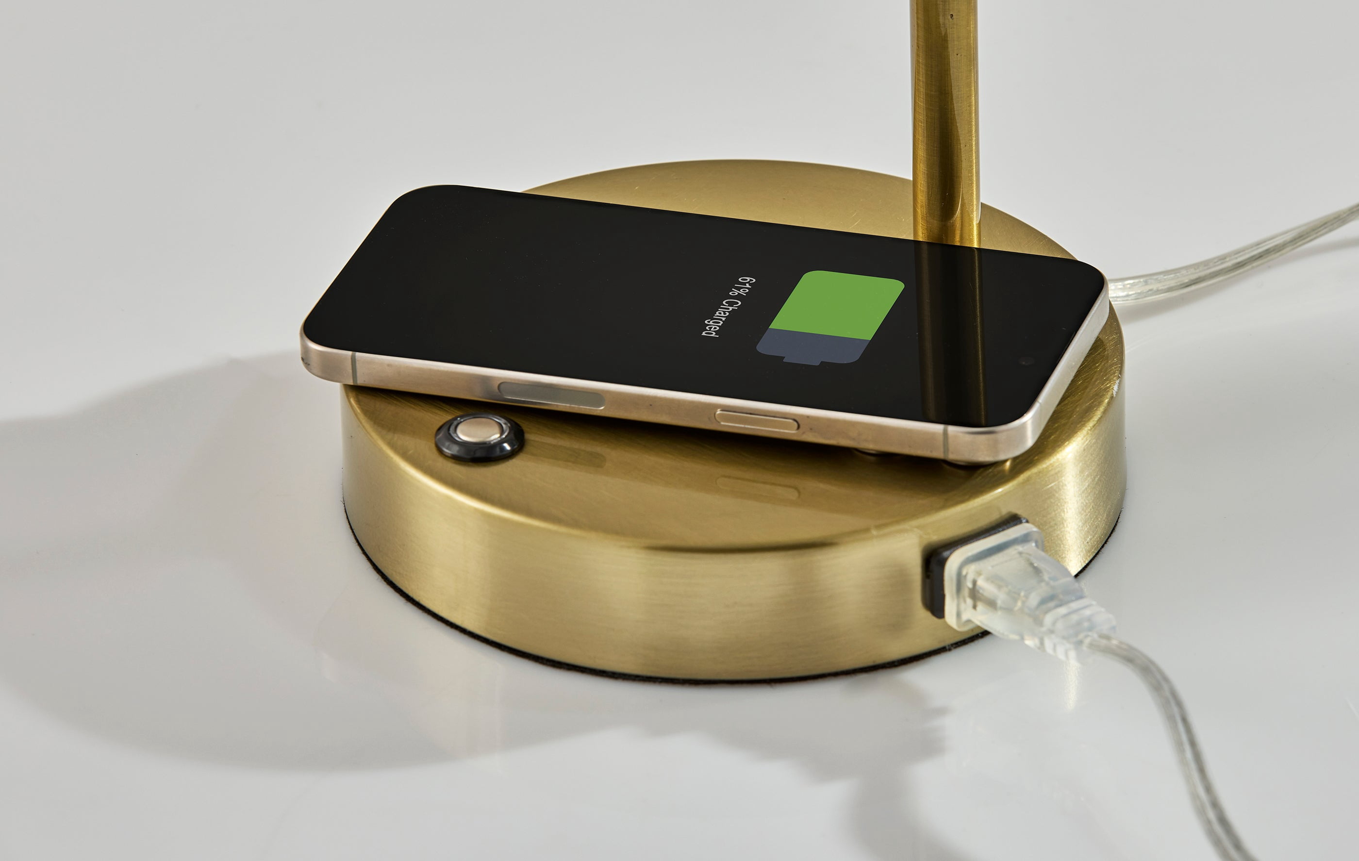 Adesso Dax 16-24" Wireless Charging AC Outlet & USB Port Touch Dimmer LED Brass Desk Lamp