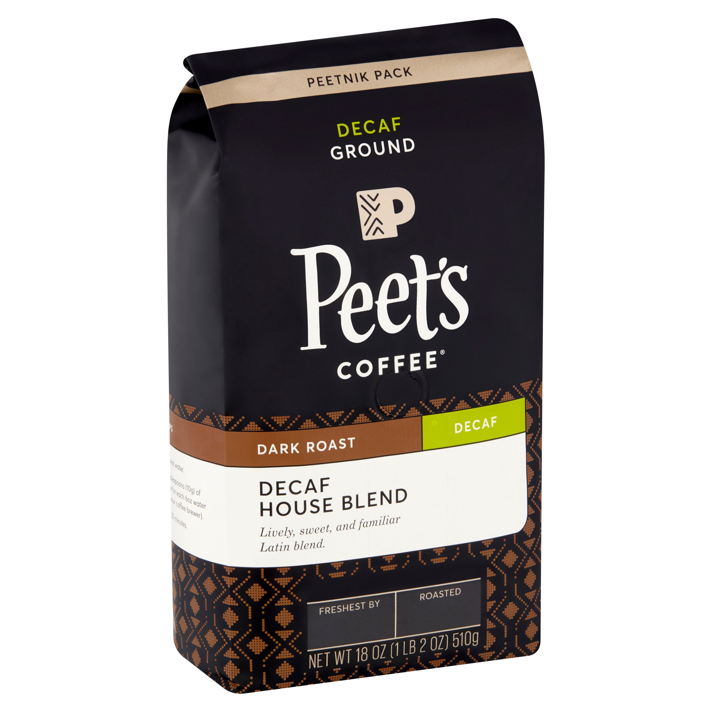 Peet's Coffee Decaf House Blend Dark Roast Ground Coffee Peetnik Pack