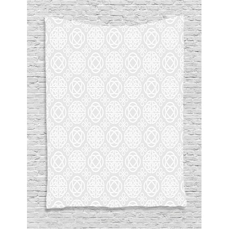Celtic Tapestry, Retro Tribal Celtic Knots Eternity Forms Pattern Boho Ireland Irish Floral Artwork, Wall Hanging for Bedroom Living Room Dorm Decor, Grey White, by