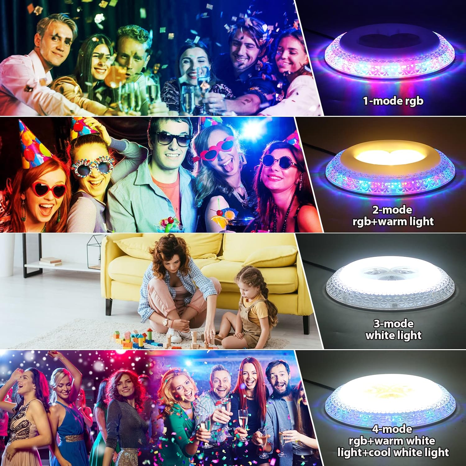 OUSIDE LED Ceiling Light 48W,E27 LED Ceiling Light RGB,LED Lamps Ceiling Lights,4 Light Modes,LED Ceiling Light Flat