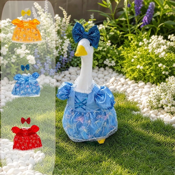 Aurorax Fall Porch Goose Outfit 19 inch,Goose Clothes for Cement Goose Porch Goose 23"/17",All the Season Lace Skirt and Bow Blue Porch Goose Costume for Yard Outdoor Garden