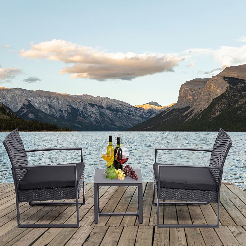 Lowestbest 3 Pieces Patio Furniture Set, Modern Set Rattan Chair Conversation Sets with Coffee Table for Yard and Bistro (Black) Lowestbest 3 Pieces Patio Furniture Set, Modern Set Rattan Chair Conversation Sets with Coffee Table for Yard and Bistro (Black)