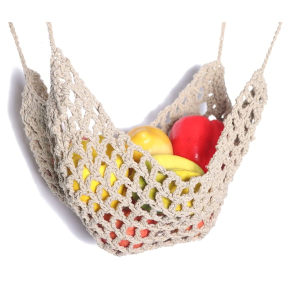 Fruit Hammock,Hanging Fruit Baskets For Kitchen,27IN Kitchen Fruit Crochet Net,Hanging Fruit Net Bag,Vegetables Hammock Under-Cabinet Storage Basket, Breathable Produce Holder(Khaki)