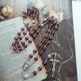 thumbnail image 3 of ZPAQI Round Beads Glass Necklace with Vintage Rose & Crucifix Cross Rosary Beads Catholic Necklace for Women Long Chain Gift, 3 of 7