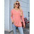 thumbnail image 6 of Women'S Puff Long Sleeve Shirts Pleated V Neck Fall Tunic Tops Blouse Dressy Casual Loose Summer T-Shirts Pink M, 6 of 7
