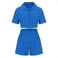 thumbnail image 3 of Kaemgyyd Women's Cotton Shorts Sets 2 Piece Outfit Button down Cropped Shirt and Shorts Sweatsuit Set Vacation Beach Outfits, 3 of 5
