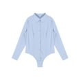 thumbnail image 5 of TiaoBug Women's Long Sleeve Button Down One Piece Bodysuit Shirts Career Office Work Blouse Top Light Blue M, 5 of 7