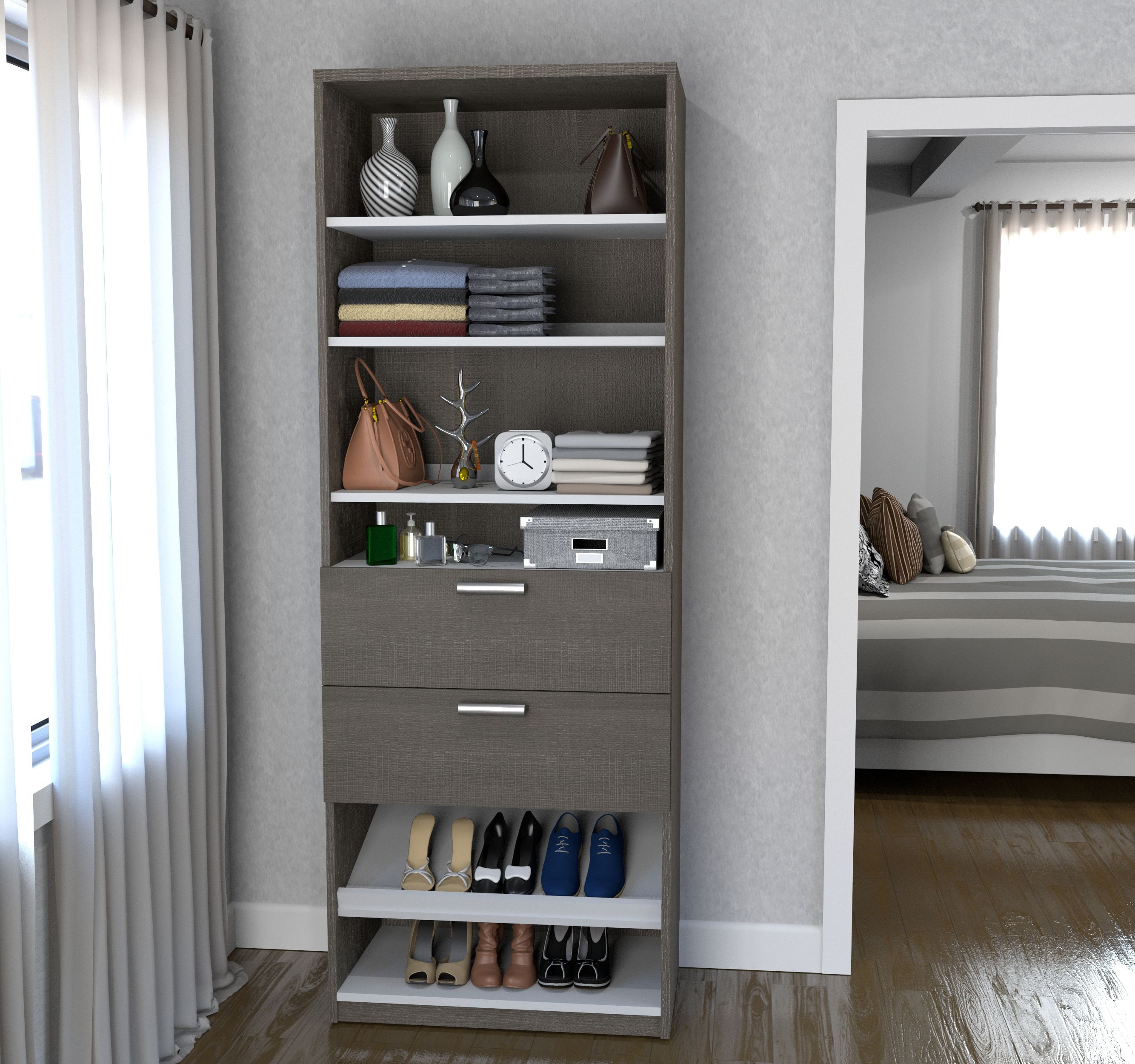 Cielo by Bestar 29.5" Shoe/Closet Storage Unit with Drawers in Bark