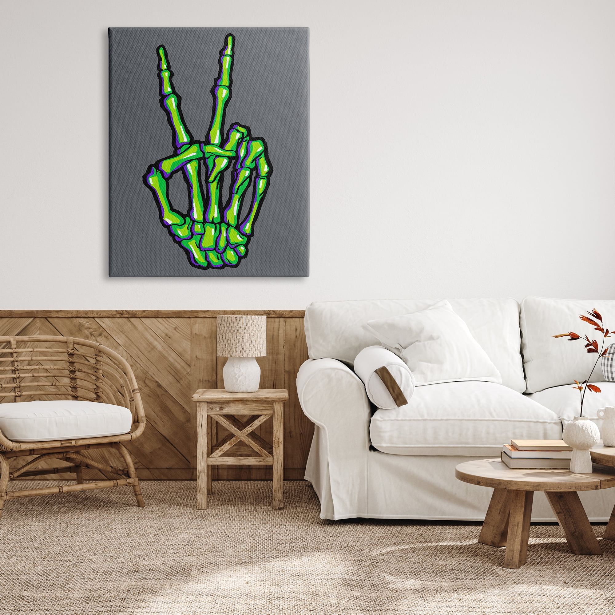 Stupell Industries Green Skeleton Peace Hand Holiday Painting Gallery Wrapped Canvas Print Wall Art, 36 x 48