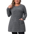 thumbnail image 1 of Suéteres de talla grande Agnes Orinda para mujeres, cuello redondo, de manga larga, tejido acanalado, suelto, con bolsillo, parte superior 1X gris claro, 1 of 5