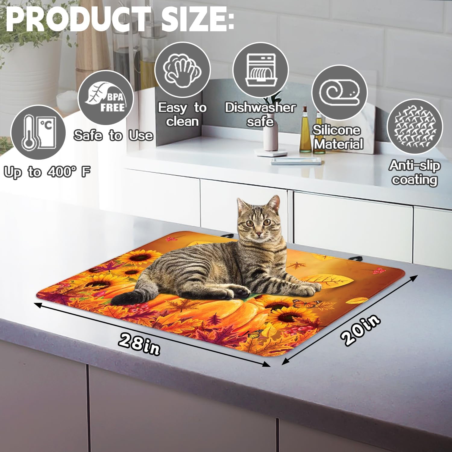 Fall Stove Top Cover for Electric Stove 28 "x 20 ", Pumpkin Leaves Heat Resistant Glass Top Stove Cover Protector, Glass Cooktop Covers, Kitchen Flat Electric Stove Top Covers